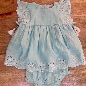Babycottons Blue Eyelet Baby Dress with Bloomers